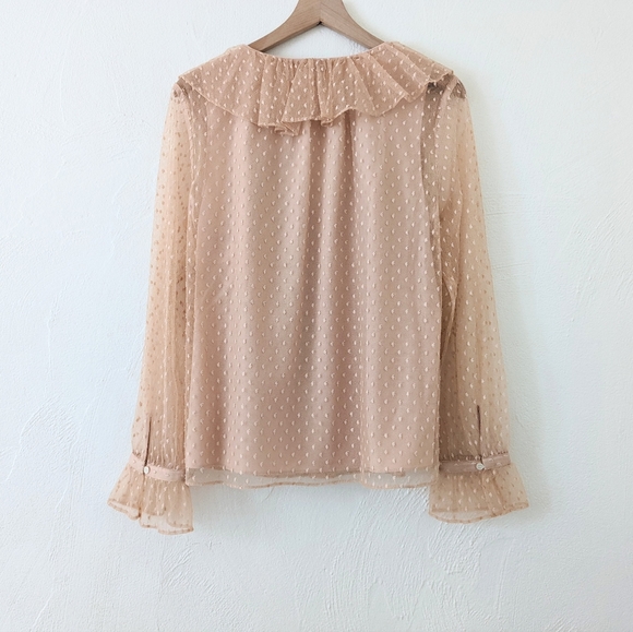 J. Crew Clip Dot Lace Ruffle Blouse Blush Champagne Size Large - Picture 6 of 12